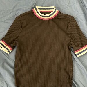 Iris Ribbed Top with Striped Trim